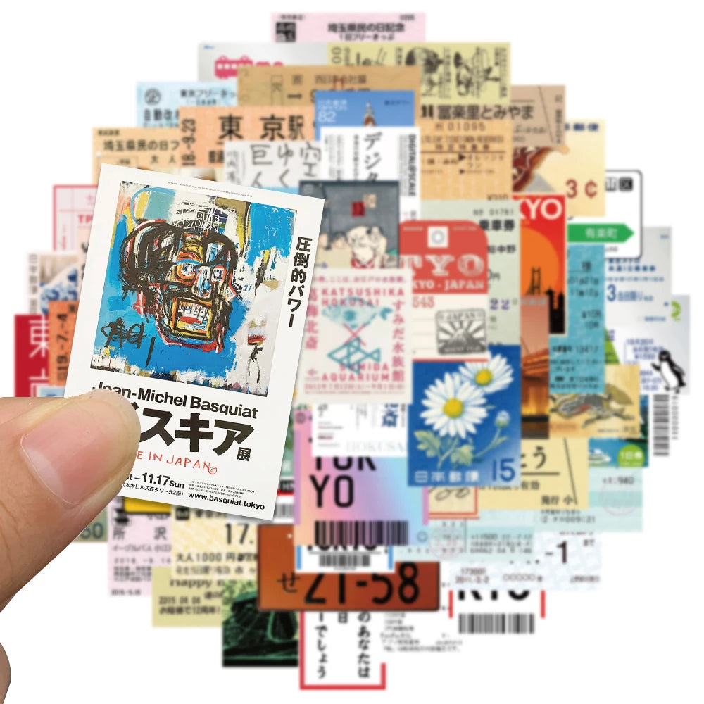 60PCS Japan Travel Sticker Set – Retro Ticket, Postcard & Stamp Designs for Scrapbook, Diary & Laptop Decor