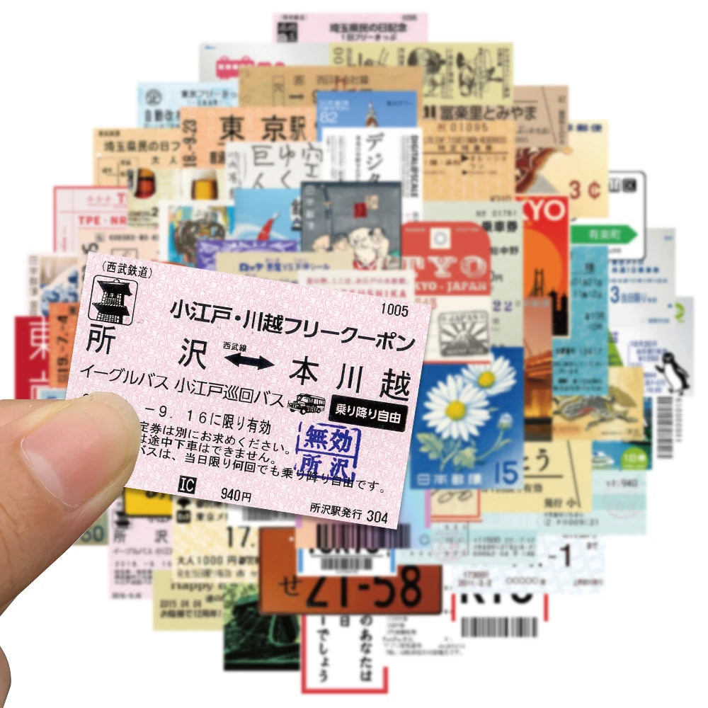 60PCS Japan Travel Sticker Set – Retro Ticket, Postcard & Stamp Designs for Scrapbook, Diary & Laptop Decor