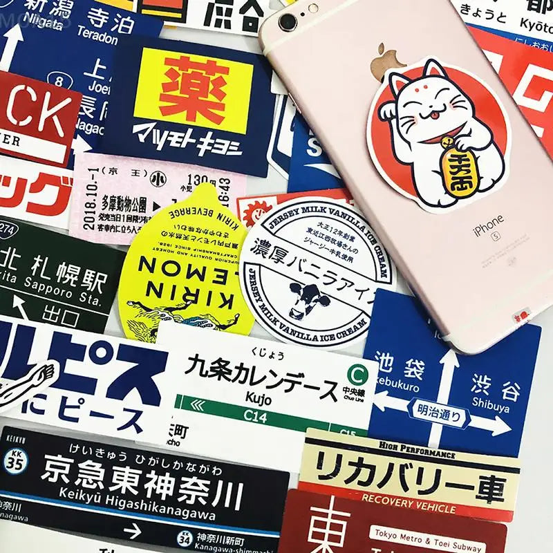 🇯🇵 31pcs Japanese Logo & Station Sign Stickers – Tokyo Travel Vinyl Pack