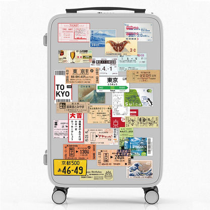 60PCS Japan Travel Sticker Set – Retro Ticket, Postcard & Stamp Designs for Scrapbook, Diary & Laptop Decor