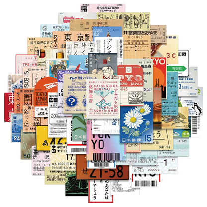 60PCS Japan Travel Sticker Set – Retro Ticket, Postcard & Stamp Designs for Scrapbook, Diary & Laptop Decor