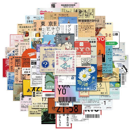 60PCS Japan Travel Sticker Set – Retro Ticket, Postcard & Stamp Designs for Scrapbook, Diary & Laptop Decor